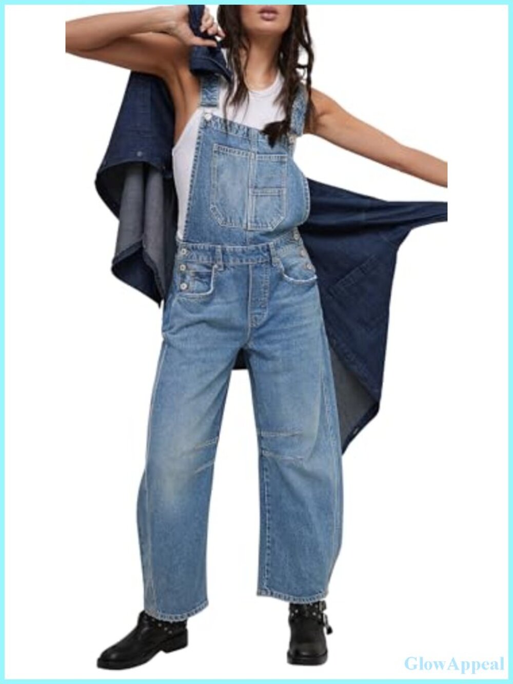 Denim Overalls for Women Barrel Wide Leg Baggy Bib Jeans Stretch